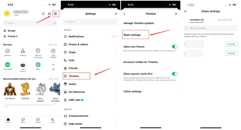 hide line timeline from friends