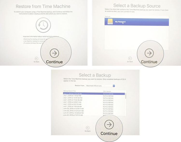click continue to restore