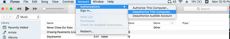 deauthorize itunes