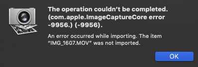 image capture import error 28