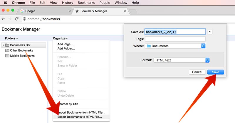 manage your bookmarks in chrome for mac