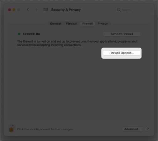 firewall option on mac