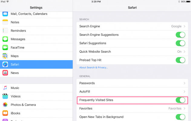 safari top sites not working