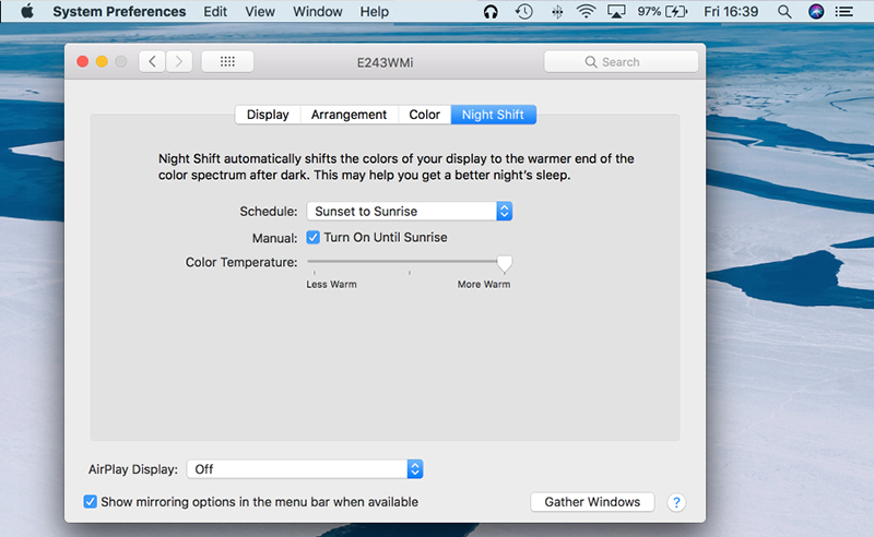 how to adjust night shift mac