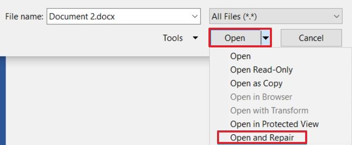 open and repare a file in word for mac