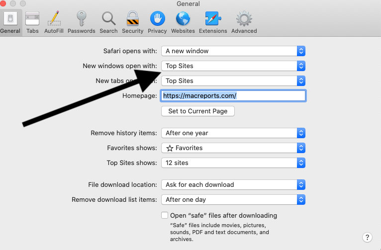 change top sites safari