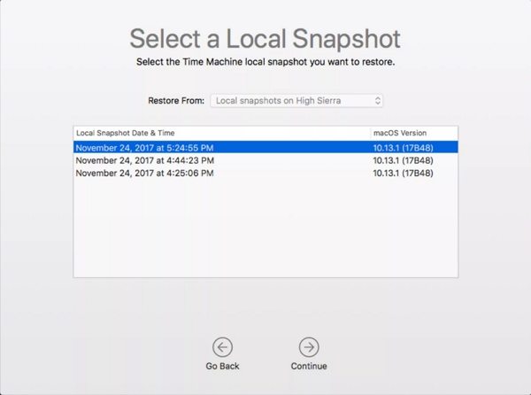 select local snapshot