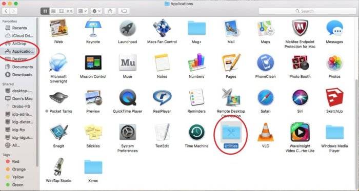 where is the utilities folder in macbook