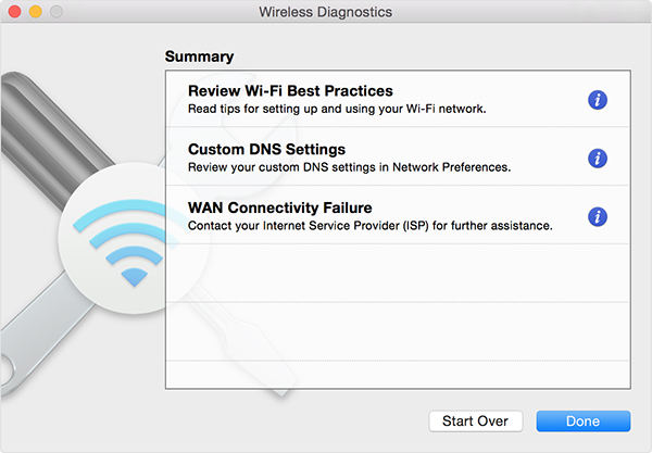 wireless diagnostics report