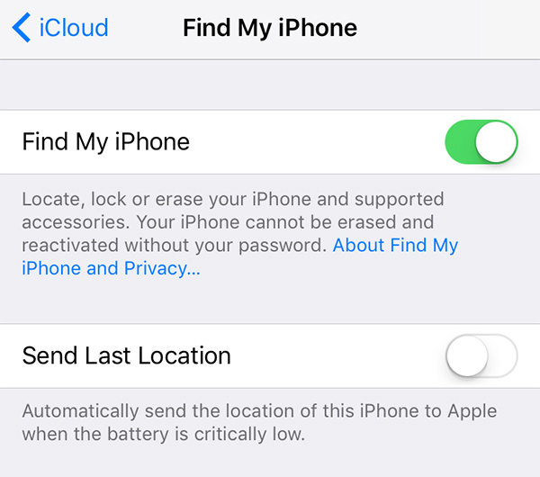 turn off find my iphone icloud website