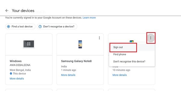 rimuovere samsung s21 dall'account google