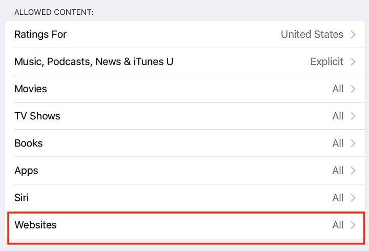 set iPad parental controls websites