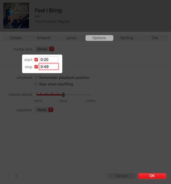 set song duration on itunes