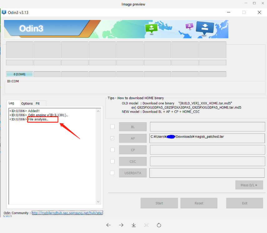 odin stuck on file analysis