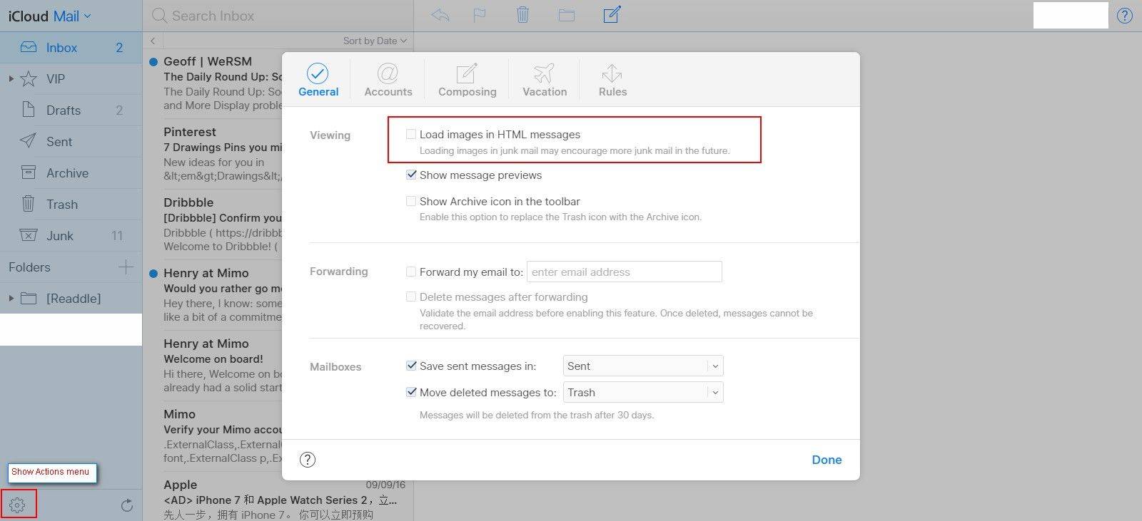 icloud hotmail instead of inbox