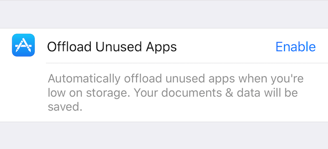 enable offload unused apps on ios 11