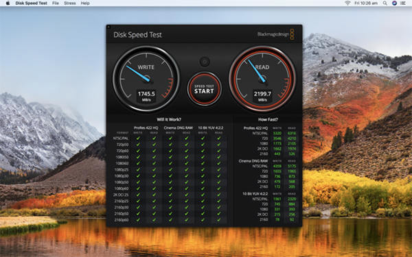 blackmagic disk speed test cannot be run