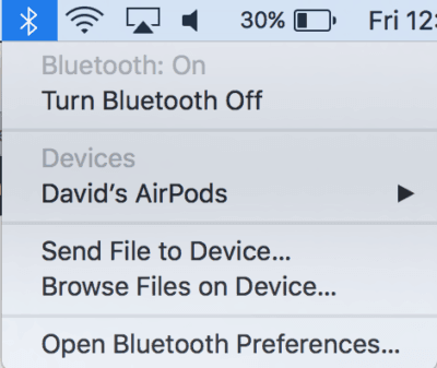 Bluetooth icon in the menubar