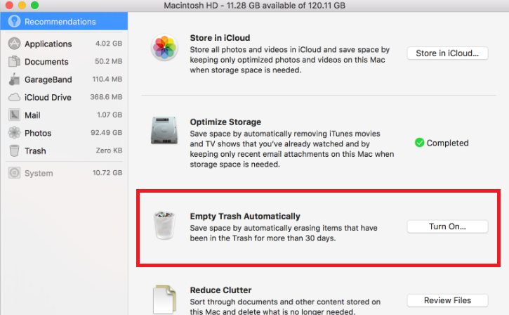 how to free up storage on mac