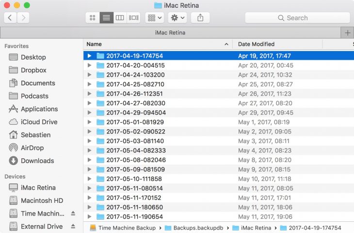 finder delete time machine backup