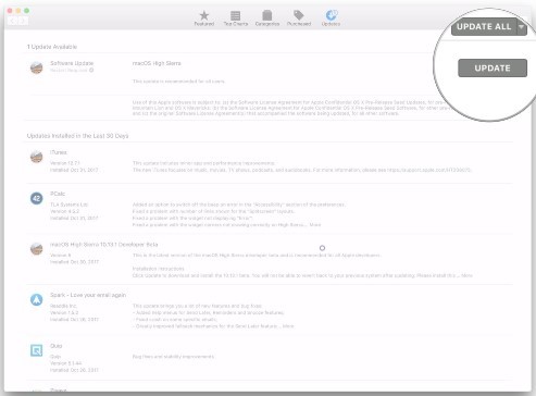 macos high sierra update software app store