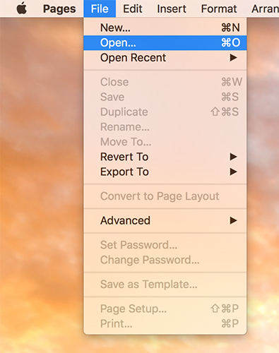 open word file in pages