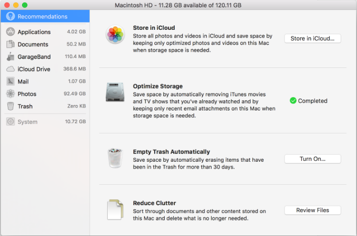 how to clean out system storage on mac