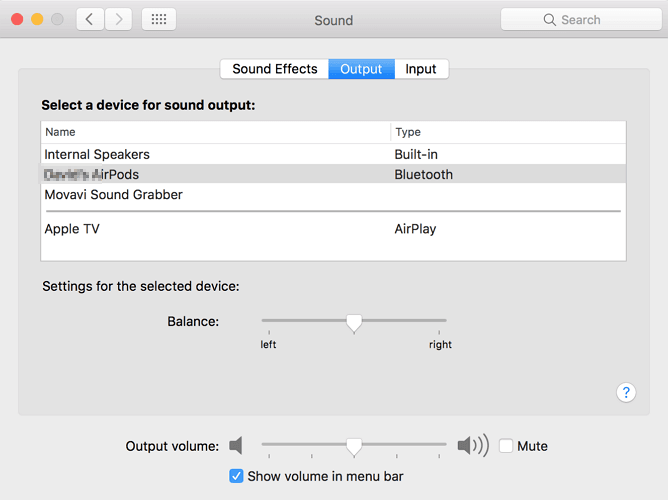 select AirPods as the output device