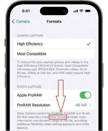 iPhone 14 pro raw picture format