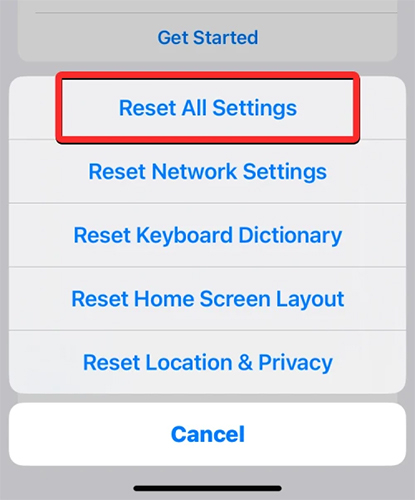 Reset All Settings
