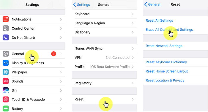 what happens when you reset encrypted data on iphone