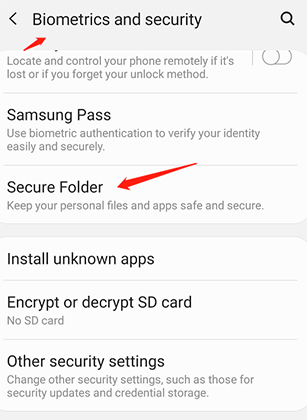 samsung secure folder backup error