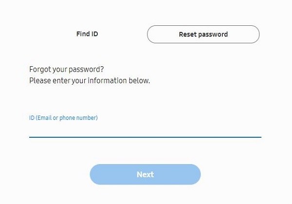 reinitialiser compte samsung