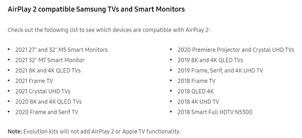 samsung tv compatible airplay
