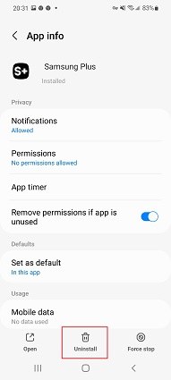 uninstall samsung plus