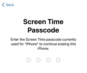 ingresar código de tiempo de uso para continuar borrando el iPhone