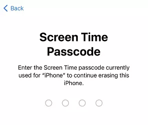 enter screen time passcode to erase iphone