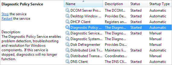 making sure Diagnostic Policy Service is running