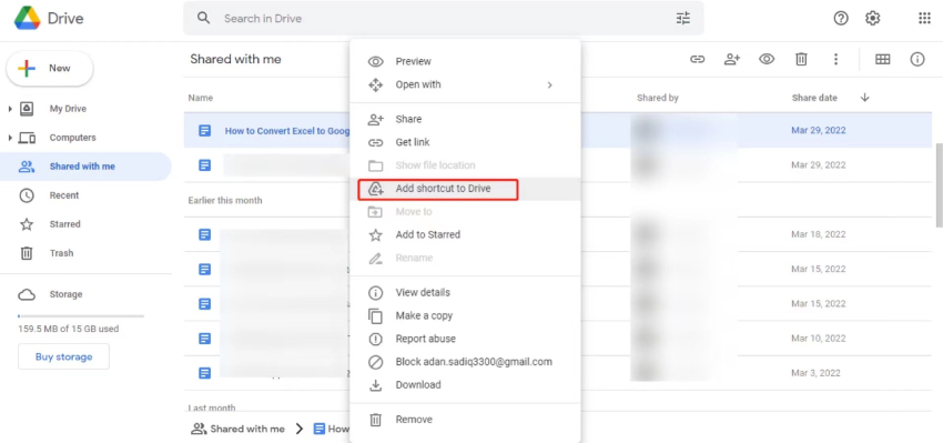 how to add shared files to my drive