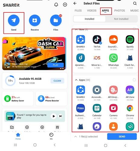 how to send app in shareit iphone to iphone