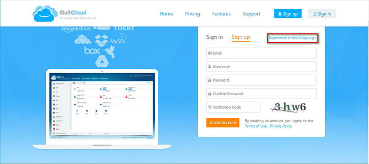 sign up to multcloud