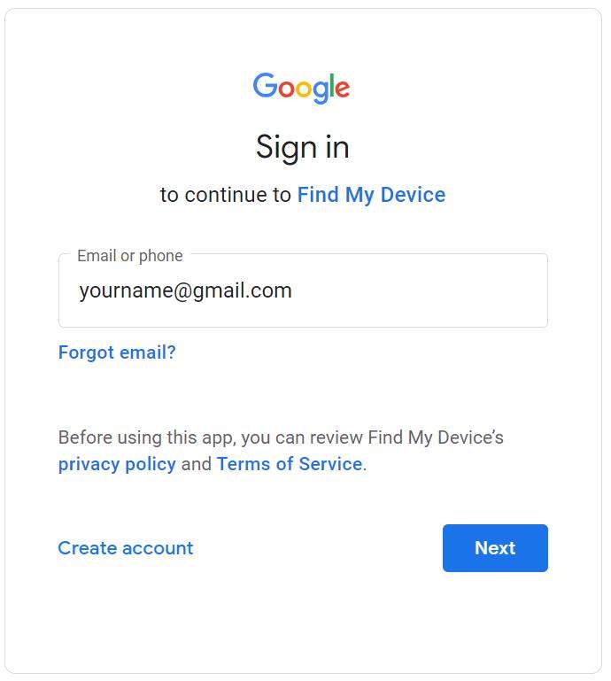 find my device sign in google account