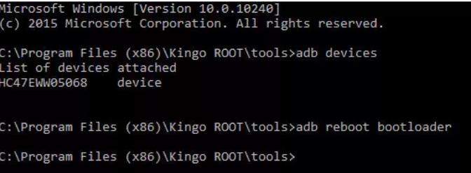 kingo root adb reboot bootloader