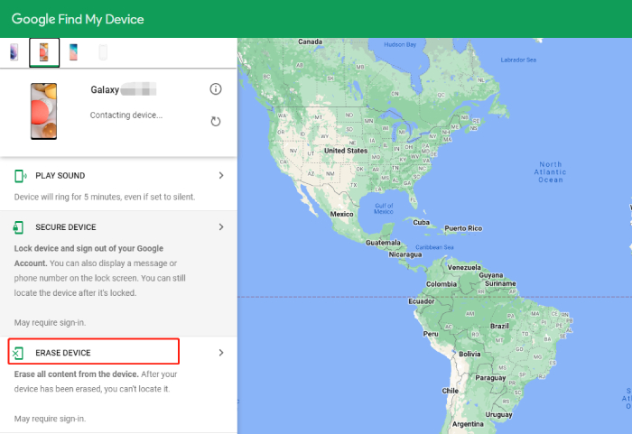 desbloquear samsung a12 via google encontre meu dispositivo - apagar dispositivo