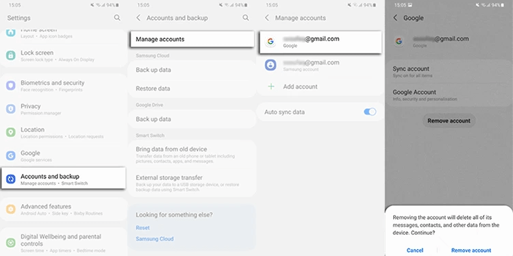 remove google account from android