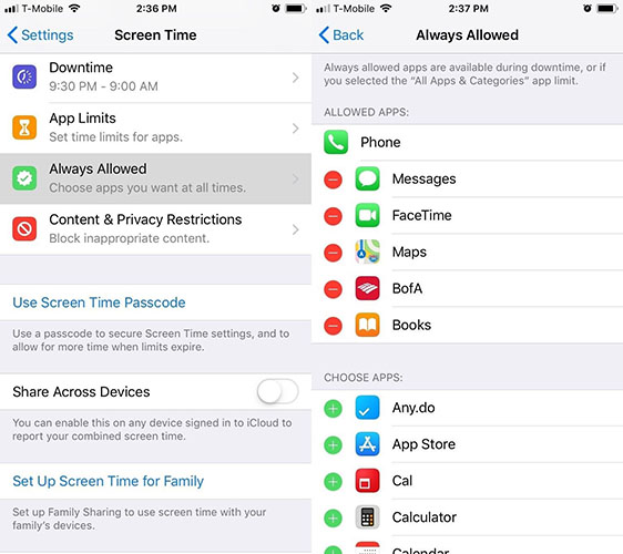 disable iphone screentime always allowed