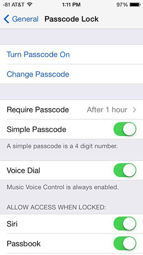 turn passcode on iphone