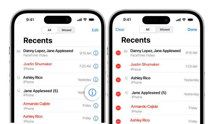 View and delete the Recents call history on iPhone