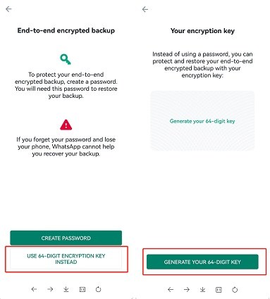 how to get 64-digit encryption key whatsapp