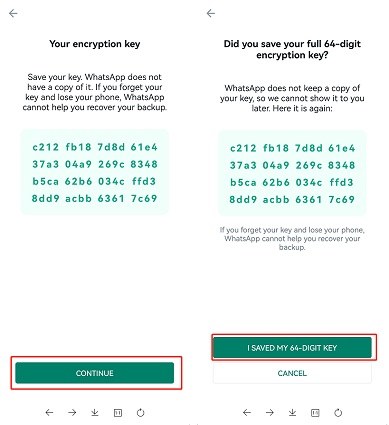 how to get 64-digit encryption key whatsapp